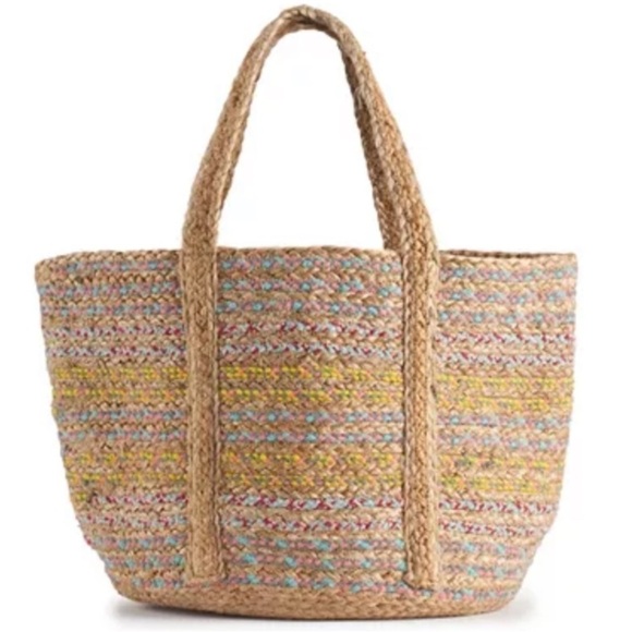 Circus By Sam Edelman Teresa Striped Straw Tote Bag Womens Bucket Shoulder Bag - Picture 4 of 5